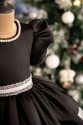 Fluffy black satin dress